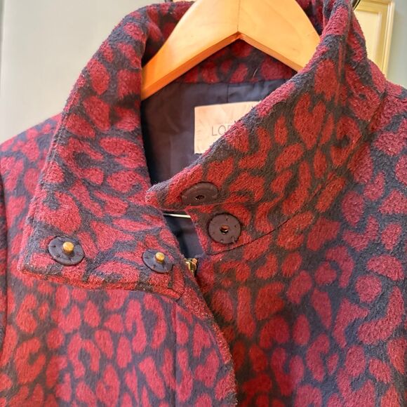 Ann Taylor LOFT Red Leopard Print, Funnel Neck, Navy Blue Coat size M - Picture 4 of 10
